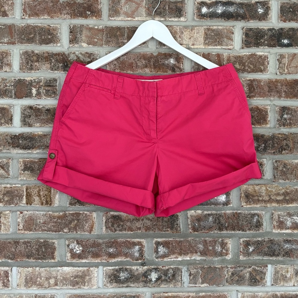 J Crew Women Chino Shorts Pink Classic Twill Weathered  Roll Tab Hem Cotton Sz 6